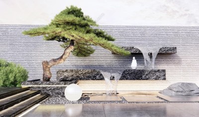 新中式假山水景3D模型下载